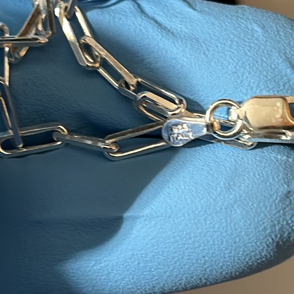 STERLING SILVER PAPER CLIP CHAIN WITH TIGER MEDALLION. 30” CHAIN. NEW - Picture 5 of 5